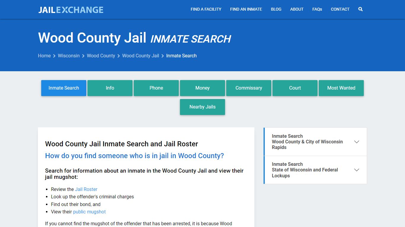 Inmate Search: Roster & Mugshots - Wood County Jail, WI
